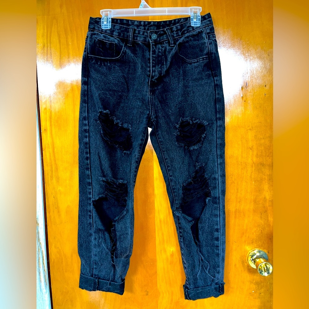 Black ripped denim washed jeans